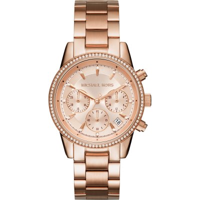 Sieraden Horloges Horloges met lederen riempje Michael Kors Horloge met lederen riempje goud-roze elegant 