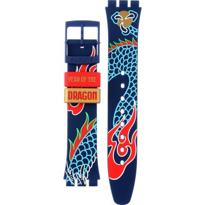 Swatch Plastic - Originals Medium (34mm) /Access/Solar/Musicall/Stop - G/SK/SL/SR/SS/SO28 ASO28Z125 Dragon in waves band
