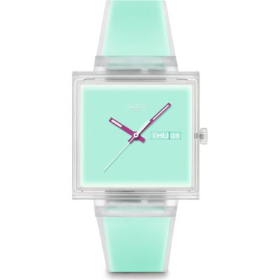Swatch What If - Square SO38K702 What If... Jelly see thru mint? Horloge