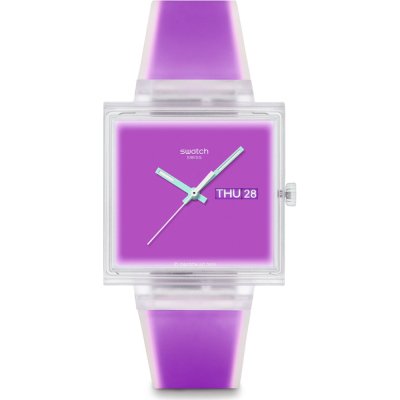 Swatch What If - Square SO38K705 What If... Jelly see thru magenta? Horloge